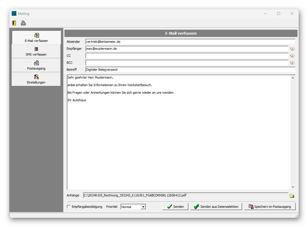 digitaler belegversand e mail versand