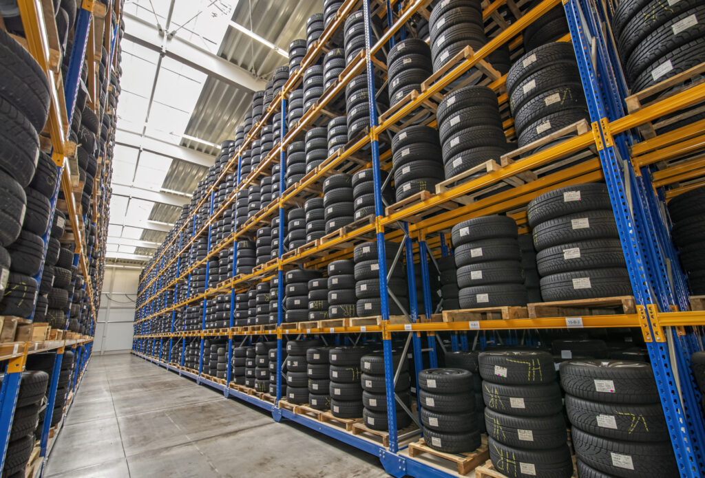tire warehouse with high shelf